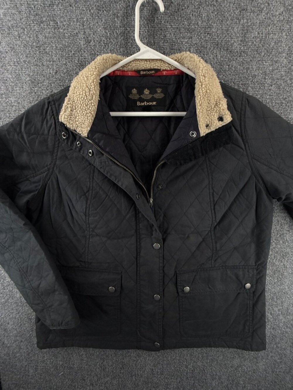 Barbour BARTLETT Wax Jacket Women Blue Quilted Canvas Size 14 Insulated Winter